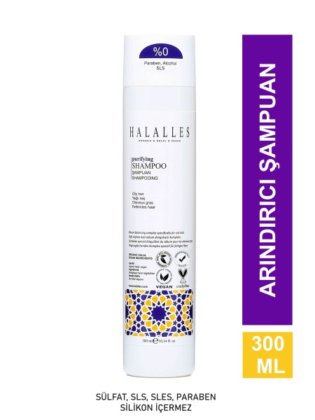 Halalles - Yağlı Saçlar Için Saçın Daha Geç Yağlanmasına Yardımcı Arındırıcı Şampuan Sülfatsız Vegan 300 ml