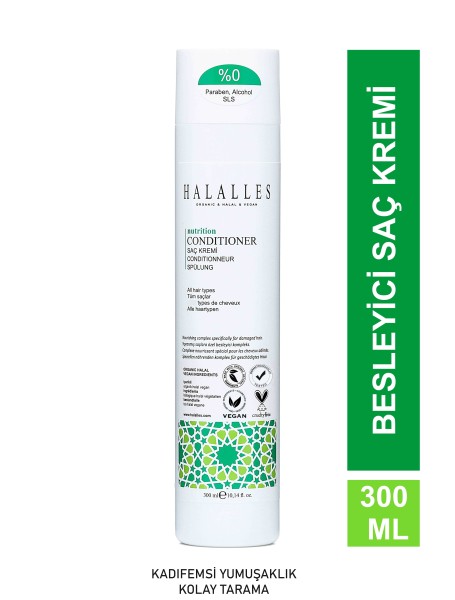 Halalles - Besleyici Bakım Saç Kremi Shea Yağı Vitamin Biotin ve Amino Asit İçeren Silikonsuz Vegan 300 ml