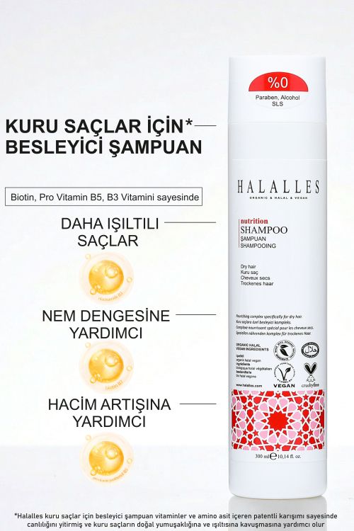 Halalles Saç Dökülmesine Karşı Şampuan İşlemli Kuru Saçlar