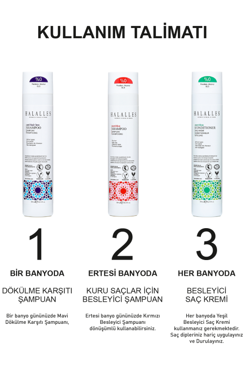 Halalles Saç Dökülmesine Karşı Şampuan İşlemli Kuru Saçlar