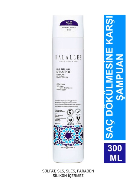Halalles - Saç Dökülmesine Karşı Vitamin Biotin ve Amino Asit İçeren Şampuan Sülfatsız Vegan 300 ml