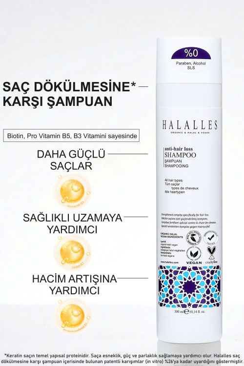 Saç Dökülmesine Karşı Vitamin Biotin ve Amino Asit İçeren Şampuan Sülfatsız Vegan 300 ml